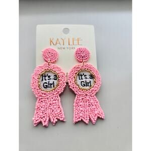 Kay Lee Pink Ribbon Its A Girl Beaded Earrings New